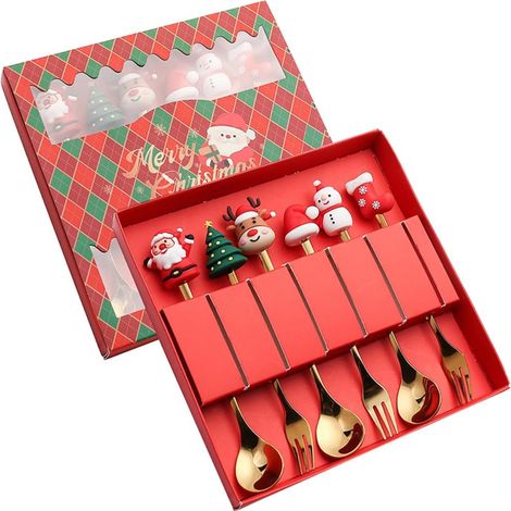 Fourchette à cuillère de Noël 6 pièces avec une boîte rouge de dessins animés en silicone (1/5)