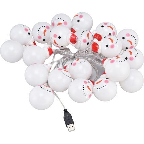 Guirlande lumineuse LED Bonhomme de neige, 20 ampoules colorées, alimentation USB, décoration de Noël pour jardin et cour. (1/5)