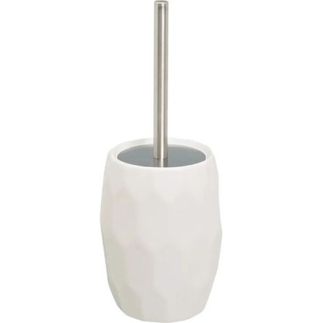 Brosse à toilettes avec poignée en acier gris et support en céramique blanc - Longueur 12 x Largeur 12 x Hauteur 33 cm (1/3)