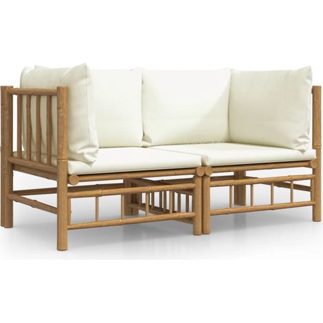 Maison Exclusive - Divani Angolari da Giardino con Cuscini Bianco Crema 2pz Bambù
