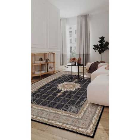Tapis oriental tissé Eastern Elegance  - 150x100cm, Rectangular - 80% Polyester, 20% Coton - Tissé - Bleu foncé