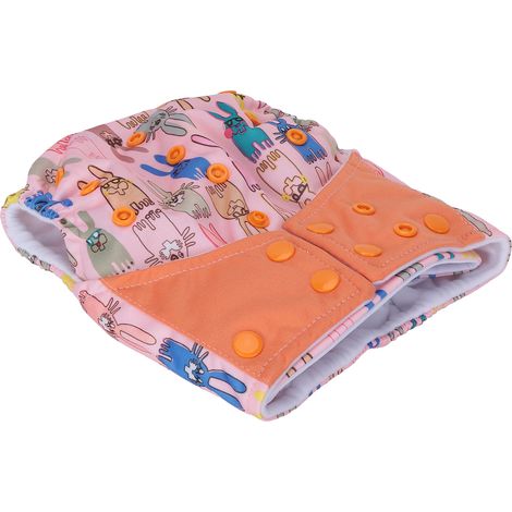 Couche lavable pour bébé imprimée de couleurs vives, motif dessin animé mignon, lavable, réutilisable et respirante, lapin (1/5)