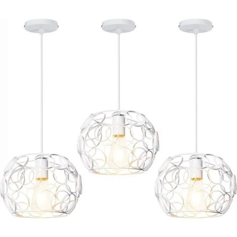 U-Do LOT DE 3 Ajustable Lustre Intérieur design Moderne Suspension Luminaire en Métal Blanc Lampe Brillant pour Chambre Escaliers (1/4)