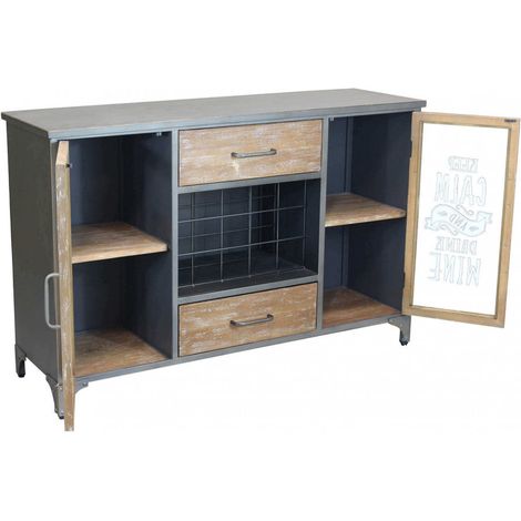 Mobile in legno e acciaio multiuso con ripiani e cassetti 124x39,5xH80 cm