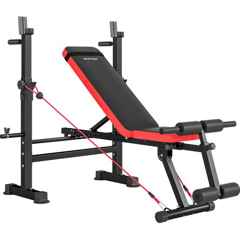 Panca Fitness con Rack per Pesi, Schienale e Sedile Regolabili, Dip Station, Capacità 420 kg