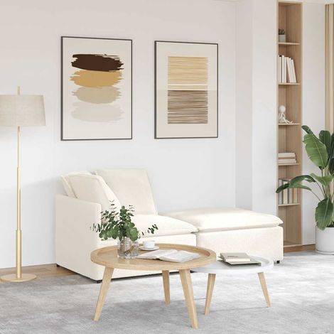 Modulares Sofa mit Hocker Kissen Stoff in Lammwolloptik Creme vidaXL (1/5)