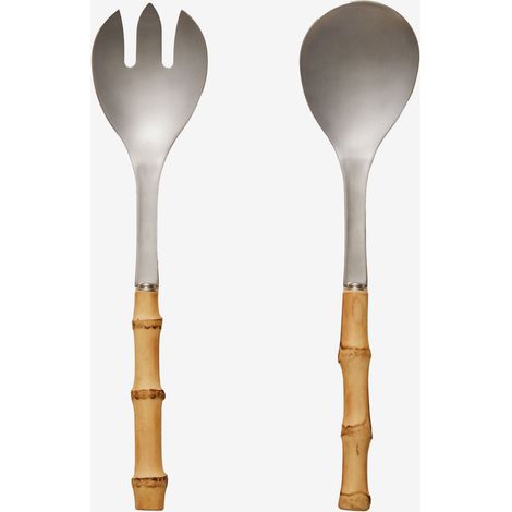 Couverts à salade en acier inoxydable avec manche en bambou 2 pièces Visola SKLUM Gris Chromé
