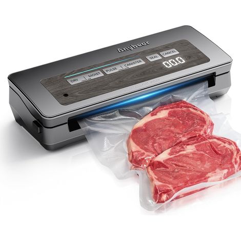 Machine à emballer sous vide, 90 kPa, 120 W, avec cutter intégré et rangement pour sacs, affichage numérique du compte à rebours, large ouverture (Gris) (1/5)