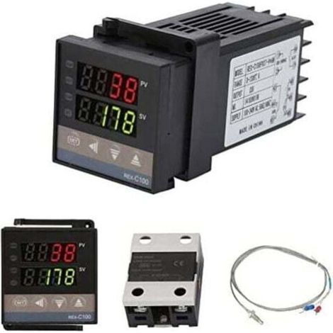 REX-C100 PID Contrôleur de Température, Thermostat Numérique Kit AC110V-240V, 0℃1300℃, Régulateur de Température Numérique LED Digital avec Alarme (1/4)