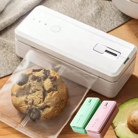Machine à sceller portable mini 2-en-1, scellant d'emballage alimentaire rechargeable par USB pour snacks, appareil de cuisine avec réglage de chaleur ajustable, blanc (1/5)