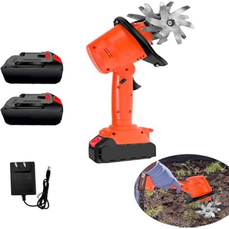 Motobineuse Electrique, 21V Portable Motoculteur avec 2 Batteries 3000mAh et Charge, Mini Motobineuse sans Fil avec 4 rangées de Dents, Cultivateur pour Potager, Yard, Culture du Sol (1/5)
