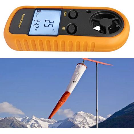 Anémomètre numérique rétroéclairé à réponse rapide, mini-appareil portable de mesure de la vitesse du vent (version anglaise) (1/5)