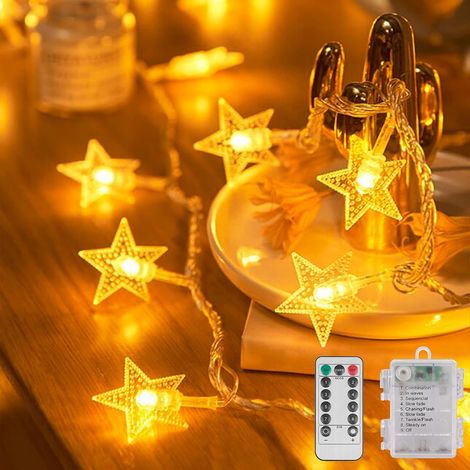 EASYCOMFORT Guirlande lumineuse étoile - 6M 40 LED avec télécommande - Alimentée par batterie - Décoration intérieure et extérieure - Blanc chaud (1/5)