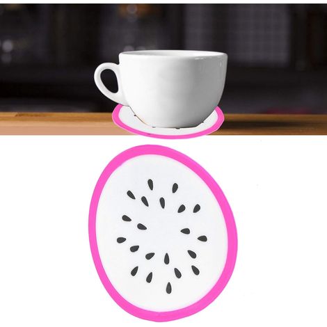 Sous-verres en silicone pour boissons, napperon en silicone, porte-gobelet en forme de fruit, napperon résistant à la chaleur pour tasse (pitaya) 5pcs (1/4)