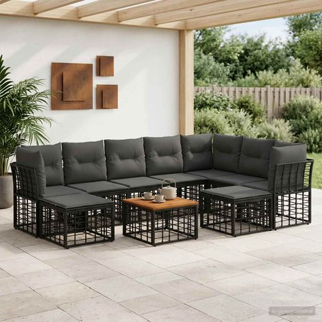 Salon de jardin modulable 10 pièces en poly rotin noir et gris foncé, 70.6kg - PANGIVO (1/5)