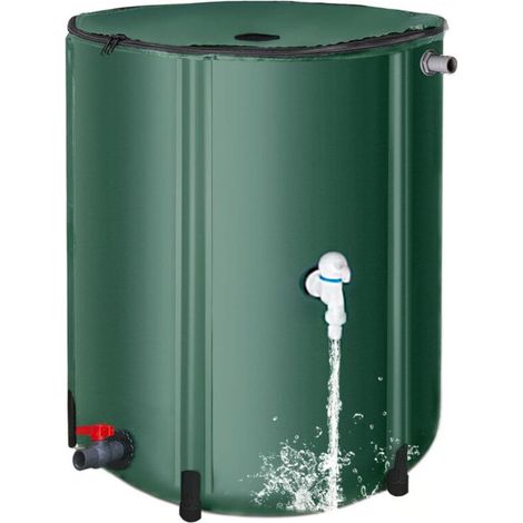 Cuve de stockage d’eau de pluie 50 L, pliable en PVC avec robinet et soupape, filtre intégré, portable et résistant aux intempéries, réservoir durable pour jardin, terrasse ou balcon, vert (1/5)