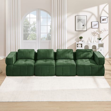 Sofá modular de 4 plazas, espuma 32D, tejido de poliéster verde, 344 x 93 x 67 cm DESVIAE (1/5)