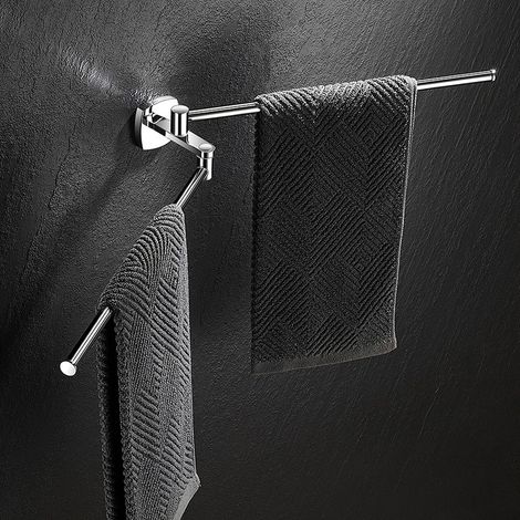 Porte Serviette Salle de Bain Pivotant, Porte-serviettes Mural avec 2 Barres, Accroche Torchon Cuisine Rotatif à 180°, 34,3 cm, Support Serviette (1/5)