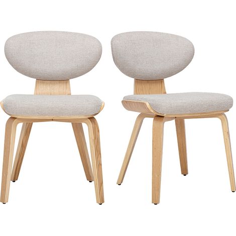 Chaises en tissu effet velours texturé beige et bois clair (lot de 2) YELLE (1/5)