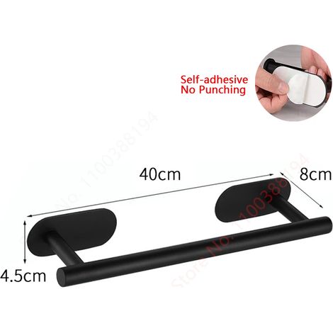 Porte-serviettes noir adhésif - Distributeur de papier toilette mural - Support de rangement pour cuisine et salle de bain - Sans perçage - Acier inoxydable (1/5)