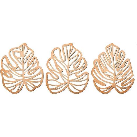 Décoration murale en bois avec feuilles de palmier, ensemble de 3 pièces, style tropical jungle, feuilles naturelles en bois. (1/5)