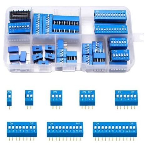 40PCS 1 2 3 4 6 8 10 12 Pin Double Row DIP Switch, 2.54mm On Off Slide Type Switch, for Circuit Breadboards PCB (Blue) (1/5)