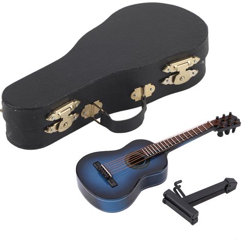 Miniature Guitare en Bois Bleue 14cm - Décoration Maison Modèle Musical Artisanal (1/5)