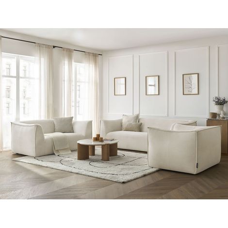BOBOCHIC - Ensemble canapé droit fixe 3 + 2 places + fauteuil GIORGIA velours côtelé Beige (1/5)