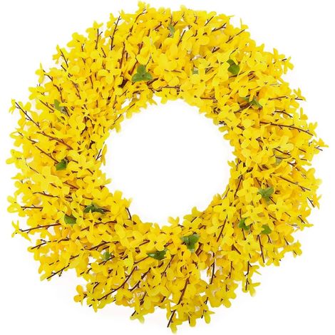 Couronne artificielle de Forsythia, 18 pouces, été, automne, grandes couronnes, printemps, toute l'année, ronde, fleurs, verte, feuilles pour fenêtres, artificielle (1/5)