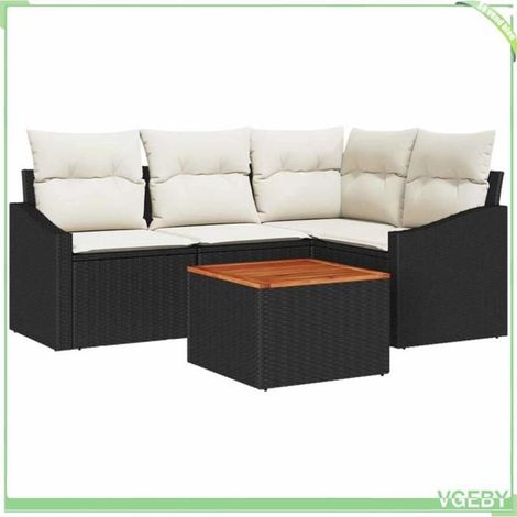Ensemble canapé de jardin 5 pcs - FAFEICY - Modulaire - Noir et crème - Polyrotin durable - Résistant aux intempéries (1/5)