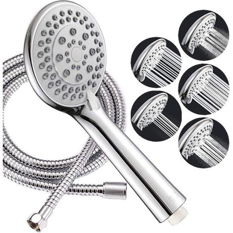 Pommeau de douche économiseur d'eau, pommeau de douche anticalcaire, flexible en acier inoxydable de 150 cm (1/4)
