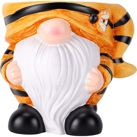 Pot de fleurs gnome en terre cuite rouge, fait main, pour plantes, fleurs, bonsaïs et succulentes. Décoration idéale pour l'intérieur et l'extérieur, à offrir à la maison ou au bureau. Jaune. (1/5)