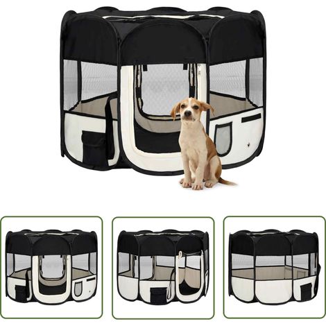 The Living Store Parc pour chiens pliable avec sac de transport Noir 90x90x58 cm - Parc Pour Chien - Cage Pour Chien - Enclos Pour Chien - Espace Sécurisé Pour Chien - Transporteur Pour Chien (1/5)