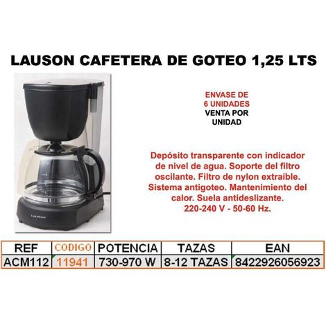 FPLUS baja lauson cafetera de goteo acm112  1.25l. 730-970 w