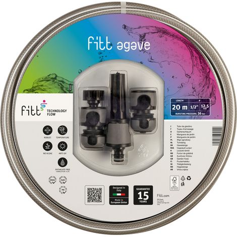 FITT Agave 1/2" (12,5 mm) Tubo 20m e Kit Accessori - Tubo Acqua per Irrigazione da Giardino, Robusto, per Uso Frequente con Lancia e Raccordi (1/5)