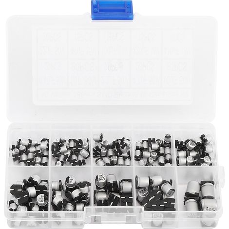 Kit assortiment de 165 condensateurs électrolytiques aluminium SMD 0,47µF 50V à 470µF 16V (1/5)