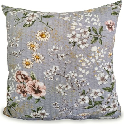 Federa in corteccia 40x40, grigio polvere, crema, fiori vintage (1/2)