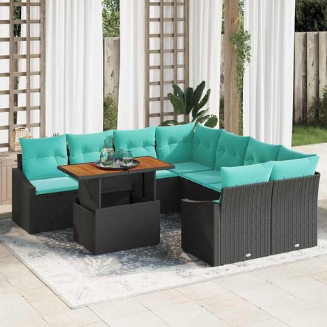 vidaXL Gartensofa-set 9 stk. 8-Sitzanzahl Schwarz und Türkis (1/5)