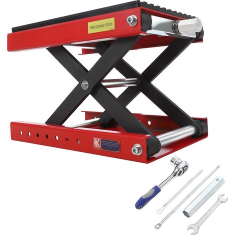 Vérin de Levage ciseau de Moto Robuste 544 kg Plateau Large Tampon Caoutchouc épais Support Stable clé à cliquet Incluse avec Goujon de sécurité