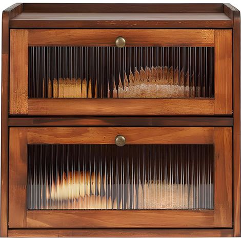 Huche à Pain Grandes Boîtes de Rangement Pour Pain En Bois Massif Double Boite a Pain Boîte de Rangement Pour Pâtisseries Avec Porte Magnétique En Acrylique Huche à Pain (Marron) (1/5)