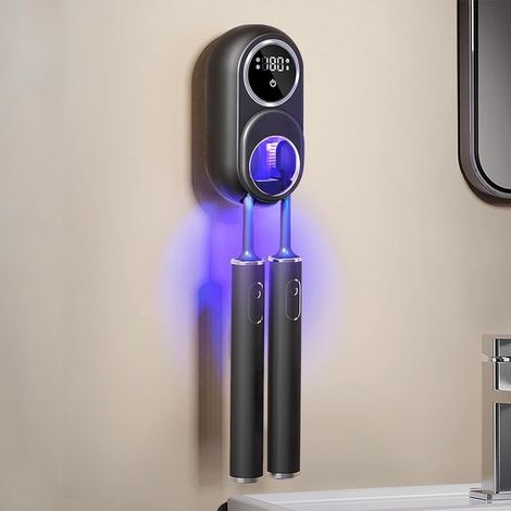 Esterilizador inteligente cepillos dientes luz UVC profunda, batería recargable 2000 mAh, pared sensor automático, negro (1/5)