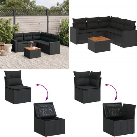 6-tlg. Garten-Sofagarnitur mit Kissen Schwarz Poly Rattan - Gartenmöbel - Outdoor Möbel - Rattan Gartenmöbel - Lounge Set - Esstischgarnitur - Home & Living (1/5)