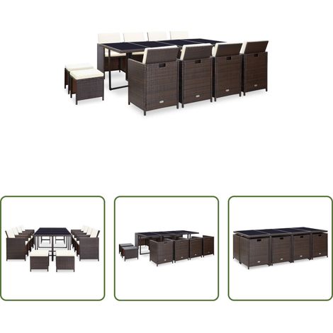 vidaXL Rotin synthétique - Ensemble à manger d'extérieur et coussins 13 pcs Résine tressée (1/5)