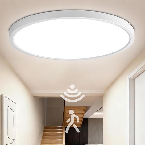 Lampe Detecteur de Mouvement Interieur/Exterieur 24W 2400LM, Temps de Commutation Réglable: 30s/120s/180s, Plafonnier LED Detecteur de Mouvement 4000K IP54 pour Salle de Bain, Cave, 30cm (1/5)