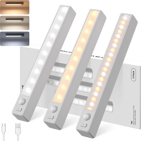 Compact LED Furniture Light with Motion Sensor, 18 cm, ideal for stairs, with Colour Temperatures 7000/4500/3000 K, Adjustable Brightness (Pack of 3) (1/5)