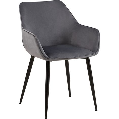 Chaise de salle à manger bureau salle d'attente x1 en velours gris foncé et métal noir 100002148
