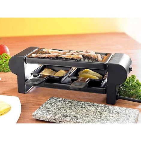 Mini-raclette Duo avec gril et pierre à cuisson - Rosenstein & Sohne - Noir - 2 personnes - 350 Watts (1/3)