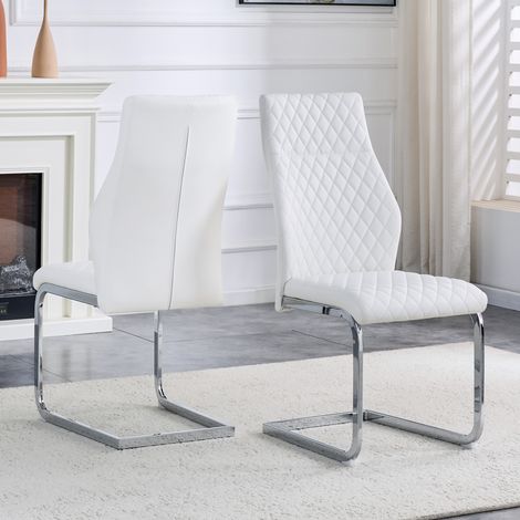 Silla de comedor, lote de 2, respaldo alto, cojín de 5 cm, blanco y plata HAVRYA (1/5)
