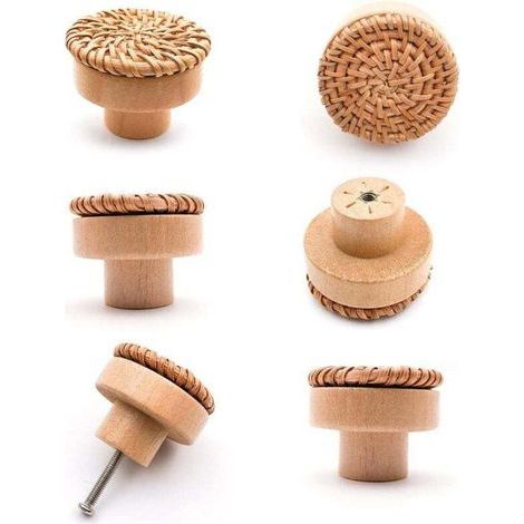 6 pièces Poignée meuble bois Poignée tiroir en bois Boutons de meuble -convient pour armoires de cuisine, poignées de porte, tiroirs et salon 40 x 30 mm (1/4)