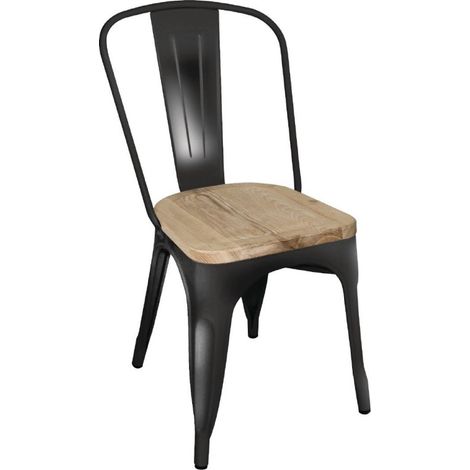 Chaise en acier noir avec assise en bois Bistro (lot de 4) - BOLERO (1/3)